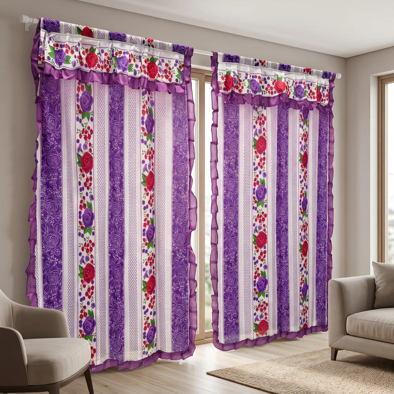 Cortinas Estampadas Para Ventana Con Forro Interior 2.9x2m Violeta