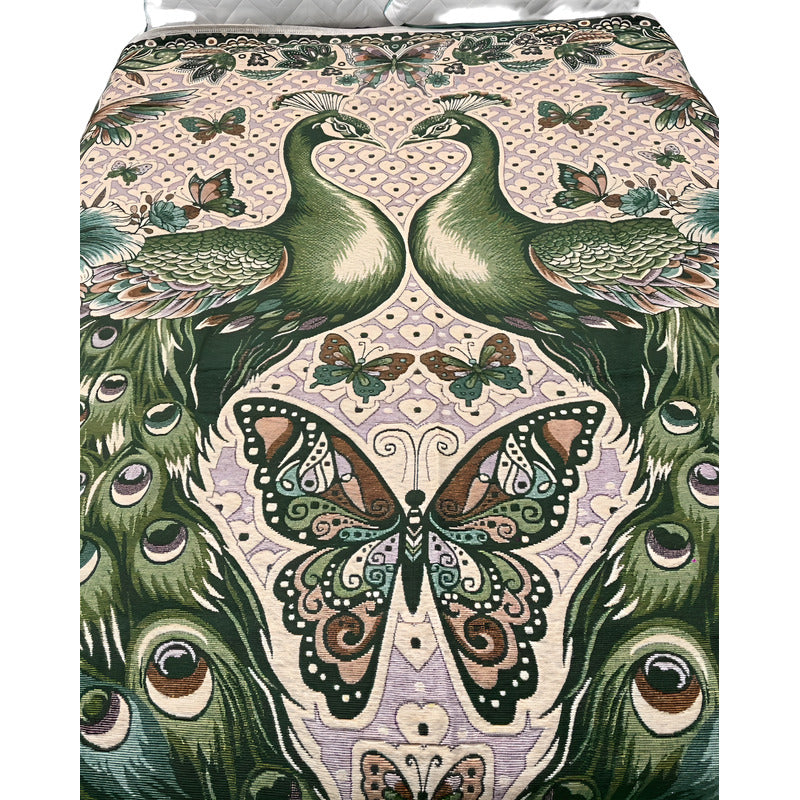 Colcha De Hilo Jacquard Leonora Premium Matrimonial Amplia Verde Oscuro Pavorreal Verde