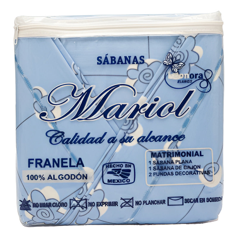 Juego De Sabanas Franela Mariol 100% Algodón Matrimonial Azul Acero Acapulco Azul