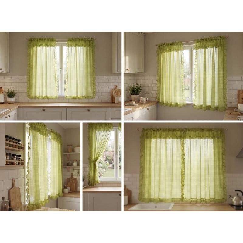 Juego De Cortinas 2 Paneles 2.50x1.95 De Ventana Transparent Verde Claro