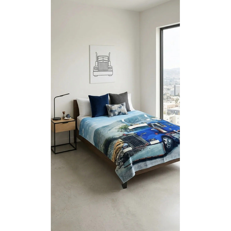 Frazada Providencia Matrimonial Super Calientita Trailer Modelo Para Hombre Azur Azul Marino