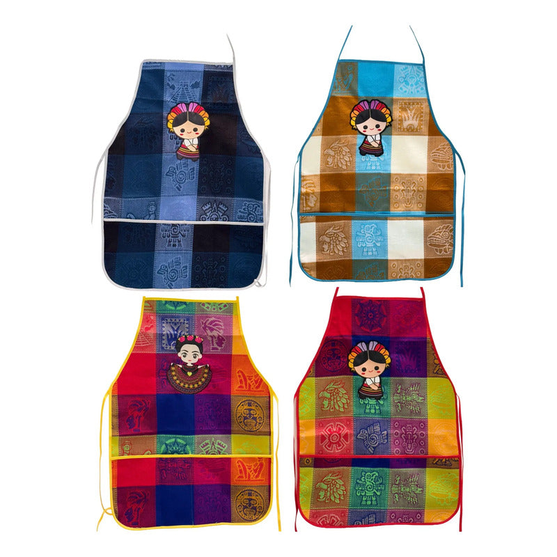 Delantal De Cocina Mexicano Estampado Tradicional Multicolor Pack De 3 Mandiles Surtidos