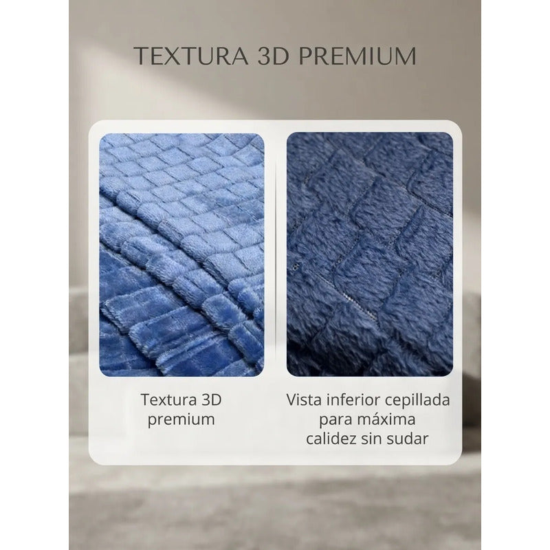 Cobertor Frazada Matrimonial Ligera Super Suave Y Calientita Cuadros 700 G Azul Acero