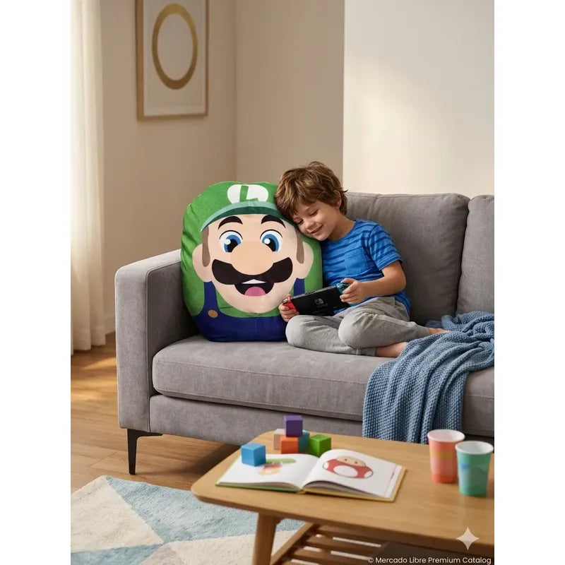 Almohada Providencia Abrazable Mario Bros De Luigi Suave Verde Lima