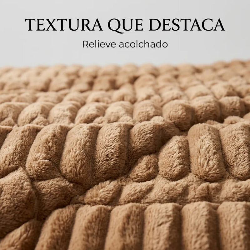 Edredón Matrimonial Acolchado Doble Vista Textura Térmica Marrón Claro Piel De Conejo