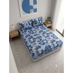 Sábana De Cajón Matrimonial +2 Fundas De Almohada Algodón Azul Acero Circular Azul