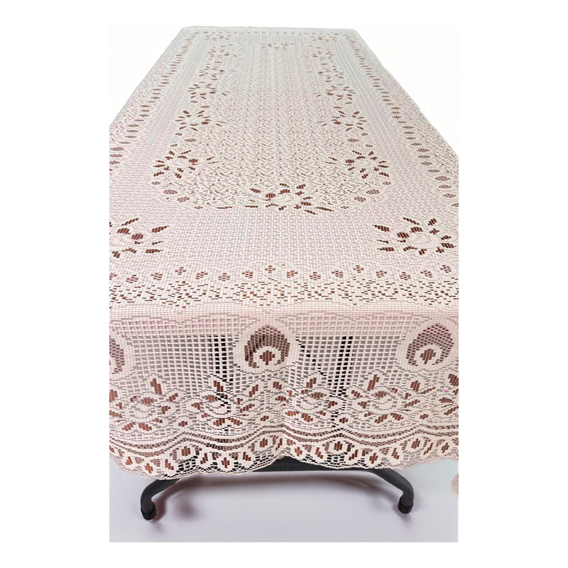 Mantel Calado Leonora 1.5×2.5 M | Elegancia Total Marrón Claro Calado Cafe