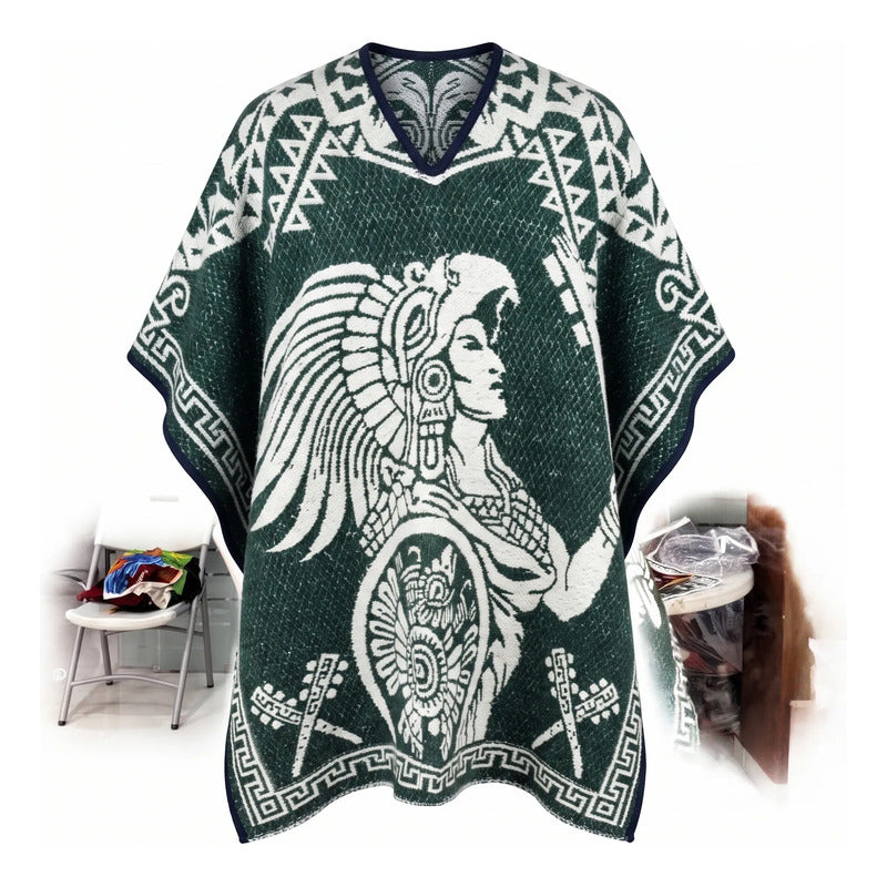 Jorongo Poncho Gaban Afelpado Unitalla Artesanal Grande Verde Guerrero Aguila 1mx1m