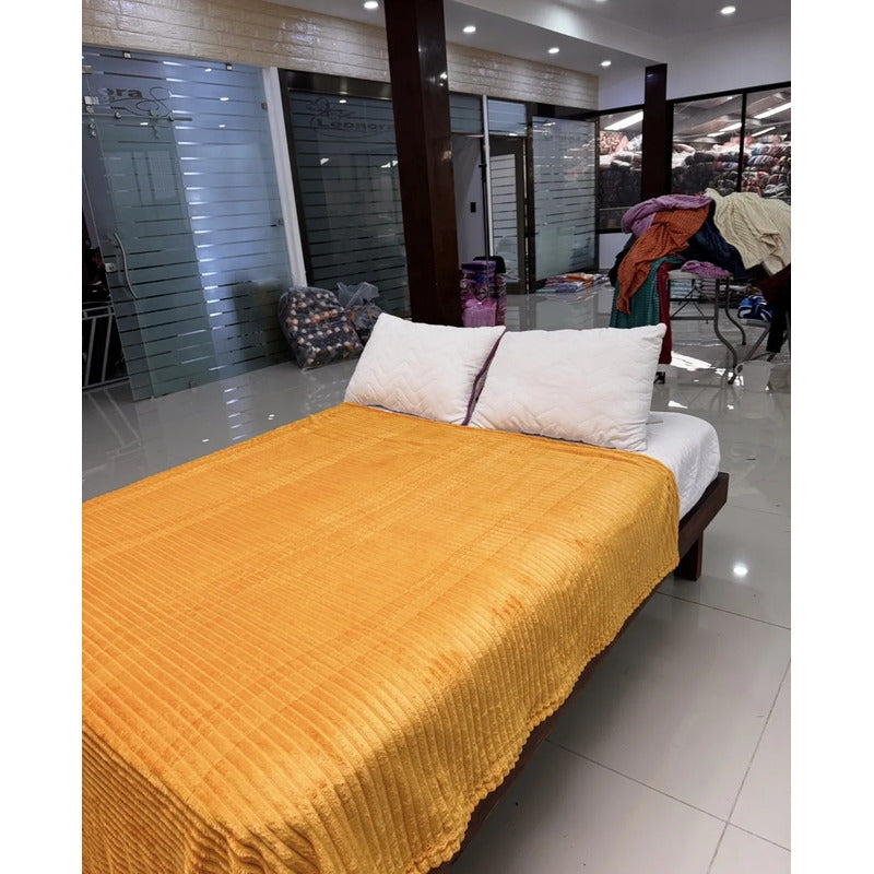 Cobertor Frazada Matrimonial Ligera Super Suave Y Calientita Rayado 700 G Mostaza