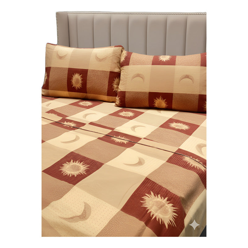 Juego De Sabanas Franela Mariol 100% Algodón Matrimonial Dorado Oscuro Soles Y Lunas