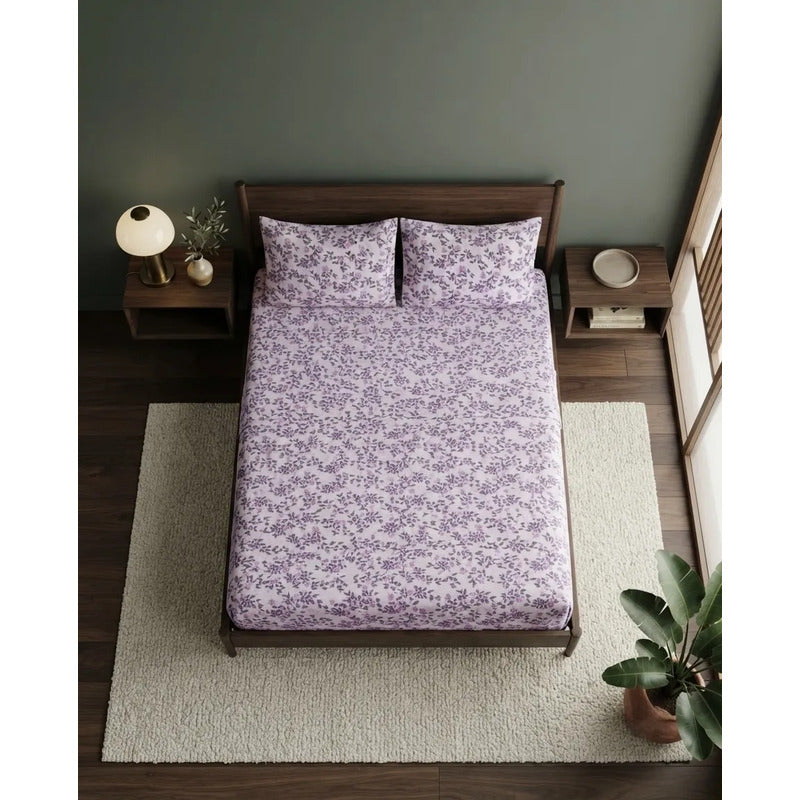 Juego De Sabana Matrimonial 100% Algodón Suaves Y Frescas Lavanda Floresta Morada