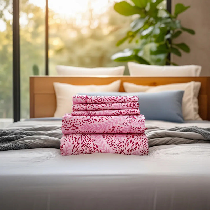 Sábana King  Bramante Cajón Amplio 100% Algodón Super Suave Rosa Mosaico Rosa