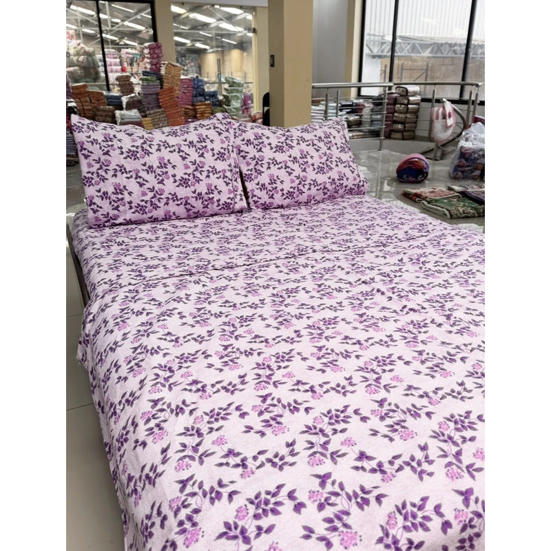 Juego De Sabanas Franela Mariol 100% Algodón Matrimonial Lila Floresta Lila