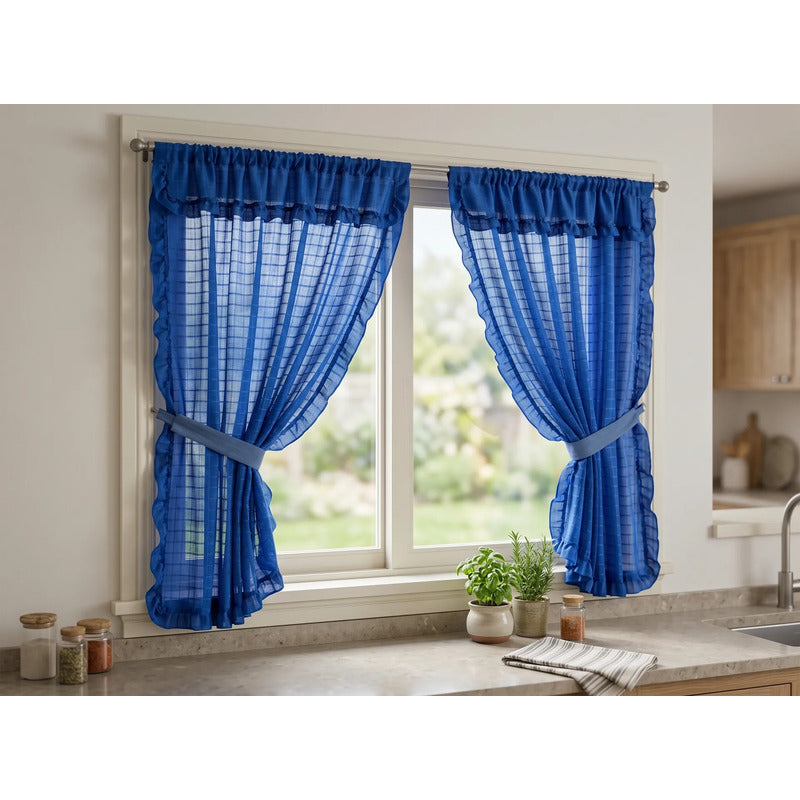 Juego De Cortinas 2 Paneles 2.50x1.95 De Ventana Transparent Azul Marino