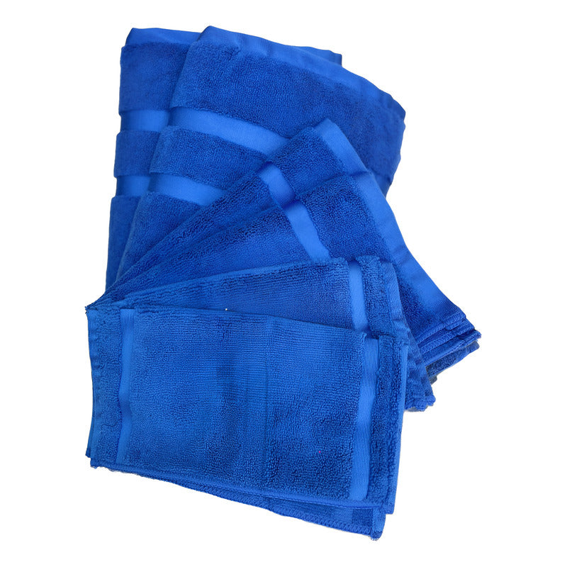 Juego De Toallas De Microfibra  Premium Absorbentes Y Suaves Azul Cuerpo-manos Y Facial Marino Lisa