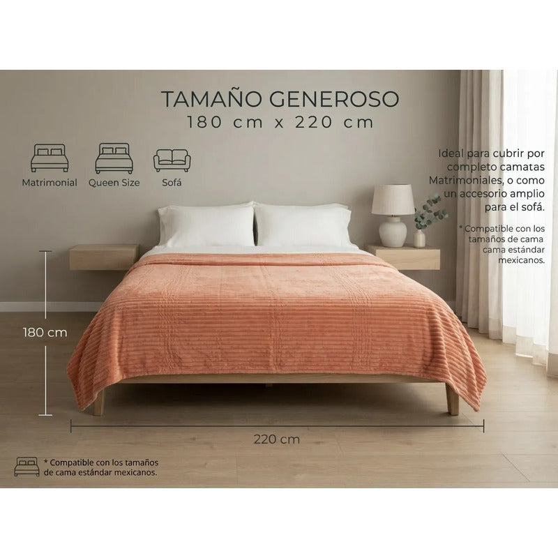 Cobertor Frazada Matrimonial Ligera Super Suave Y Calientita Rayado 700 G Coral Claro / Melón