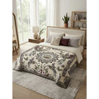 Colcha De Hilo Jacquard Leonora Premium Matrimonial Amplia Marrón Claro Colibríes Cafe/ Morado