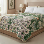 Colcha De Hilo Jacquard Leonora Premium Matrimonial Amplia Verde Oscuro Pavorreal Verde