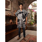 Jorongo Poncho Gaban Afelpado Unitalla Artesanal Grande Negro Guerrero Aguila 1mx1m