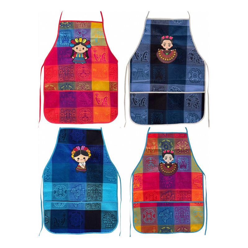 Delantal De Cocina Mexicano Estampado Tradicional Multicolor Pack De 3 Mandiles Surtidos