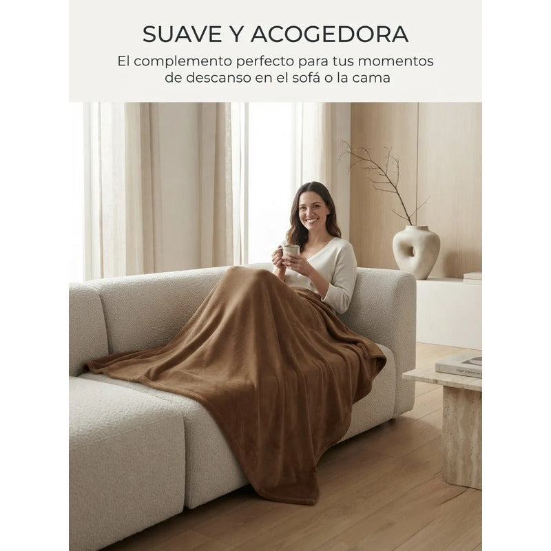 Cobertor Frazada Matrimonial Textura Durazno Lisa Calientita Marrón Claro Lisa 700 G Marrón Claro