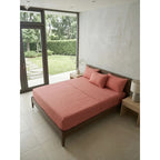 Juego De Sabanas King Size Leonora Percal Algodón 144h Lisas Naranja Oscuro Rosa Palo Lisa