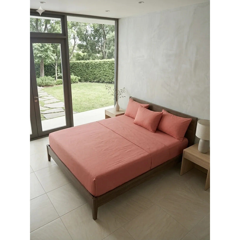 Juego De Sabanas King Size Leonora Percal Algodón 144h Lisas Naranja Oscuro Rosa Palo Lisa