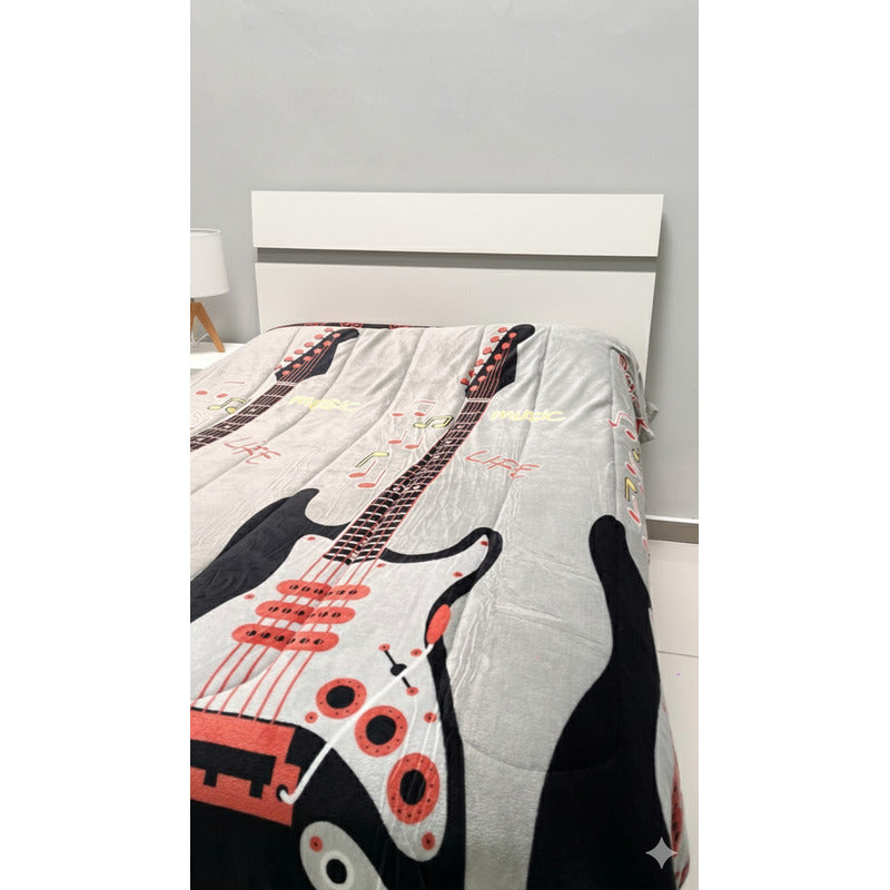 Cobertor Borrega Amanecer | Matrimonial, Suave Y Acolchado Notas Musicales Gris