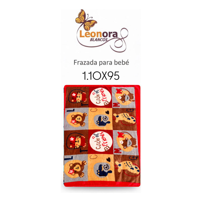 Cunero Leonora Tipo Borrega Calientito -bebé Tamaño Classic Cuadritos De Animales Rojo
