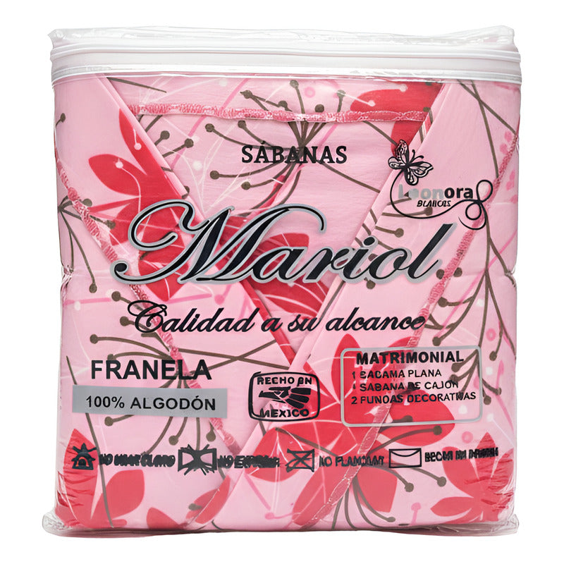 Juego De Sabanas Franela Mariol 100% Algodón Matrimonial Rosa Chicle Rosa Pradera