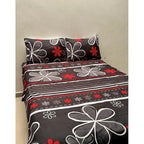 Juego De Sabana Matrimonial Leonora Tacto Suave Y Fresco Negro Flor Roja/negra