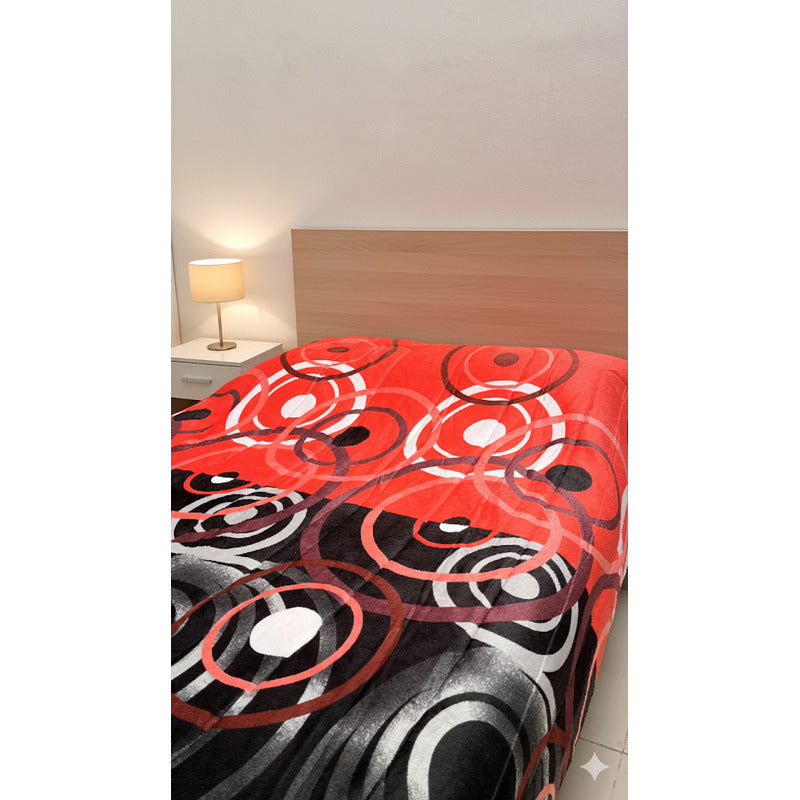 Cobertor Borrega Amanecer | Matrimonial, Suave Y Acolchado Aros Rojos Rojo