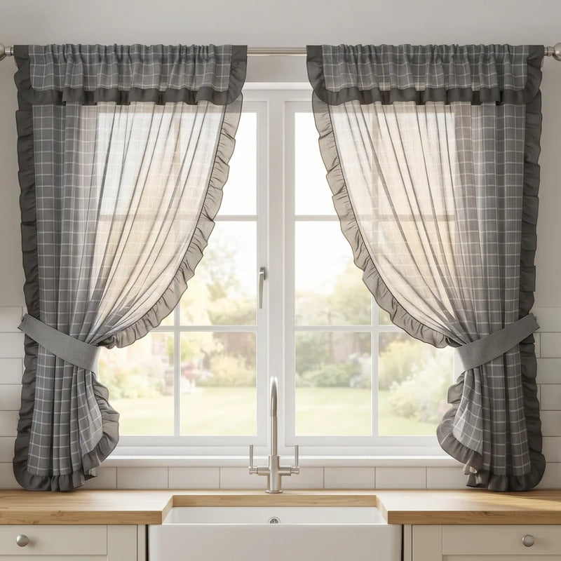 Juego De Cortinas 2 Paneles 2.50x1.95 De Ventana Transparent Gris