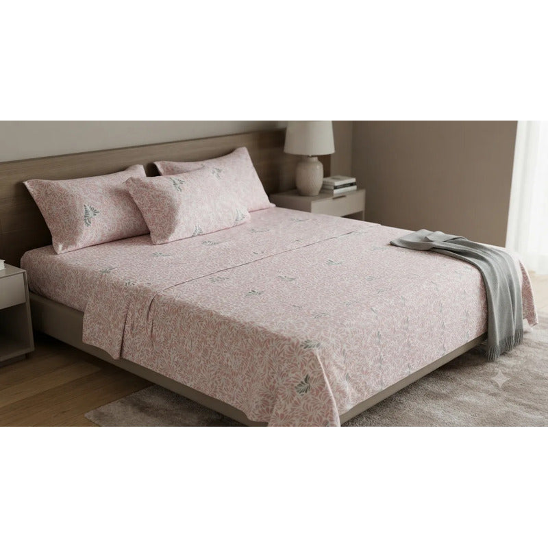Sabana Hotelera Fátima 150 Hilos King Size -- Cajón Amplio Rosa Claro Mosaico Rosa