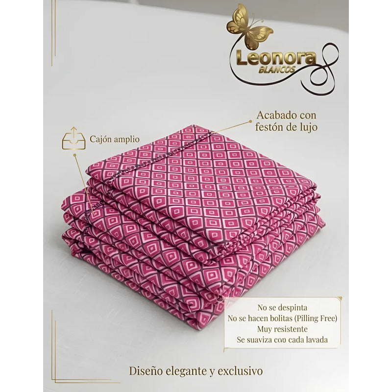 Sábana King  Bramante Cajón Amplio 100% Algodón Super Suave Rosa Chicle Cuadro Espiral Rosa