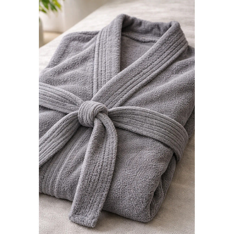 Bata De Baño Unisex 100% Algodón Suave, Absorbente Y Cómoda Gris Lisa Plateada M-l