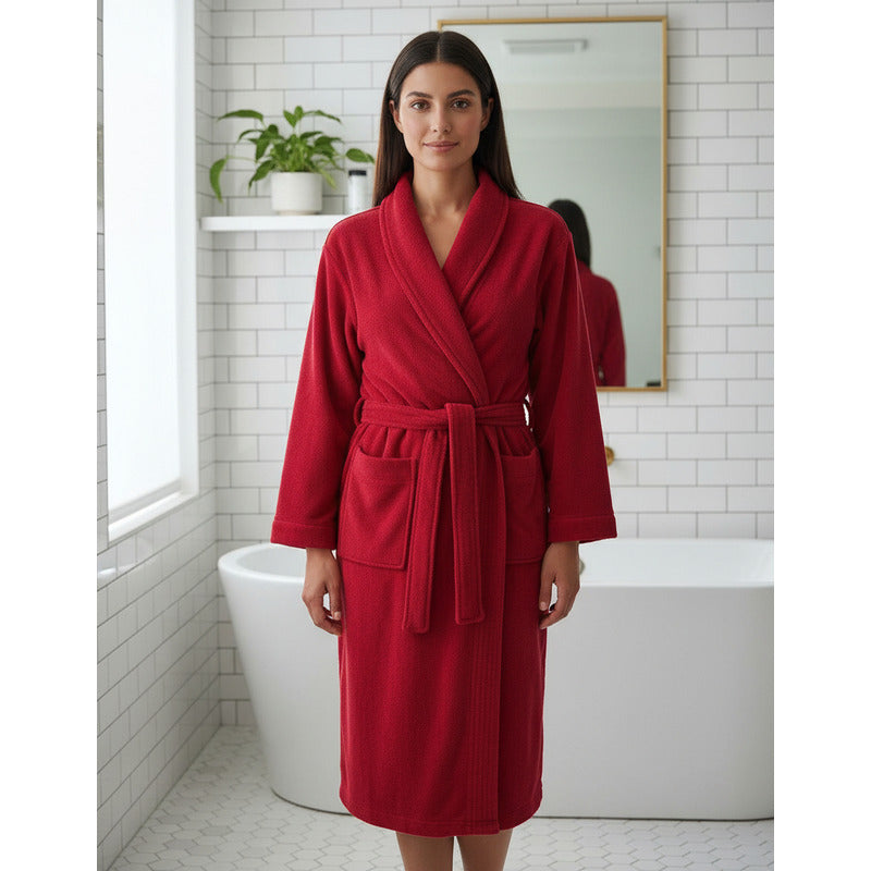 Bata De Baño Leonora Rasurada 100% Algodón Super Absorbente Rojo M-l