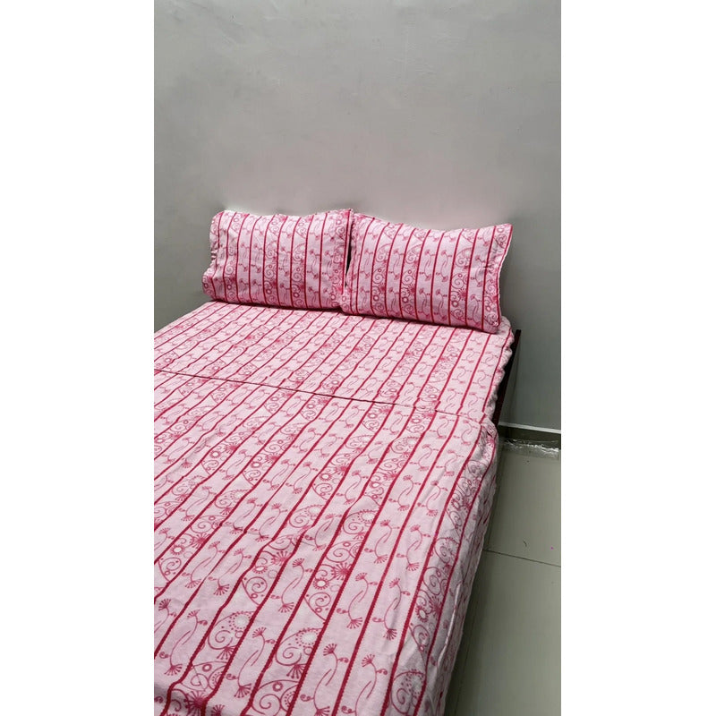 Juego De Sabanas Franela Mariol 100% Algodón Matrimonial Rosa Diente De Leon Rosa