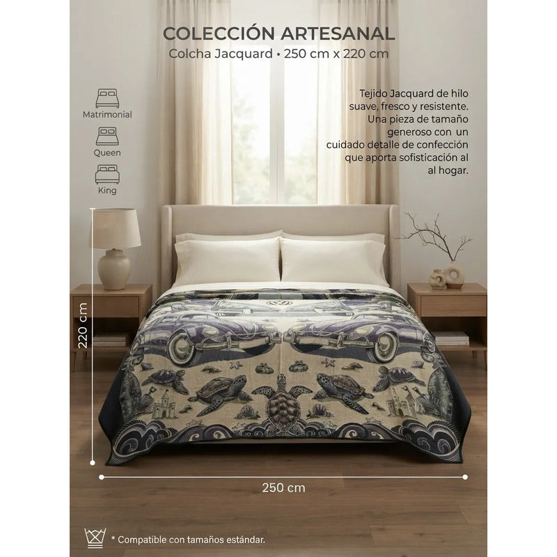 Colcha De Hilo Jacquard Leonora Premium Matrimonial Amplia Índigo Ban Morado/ Verde