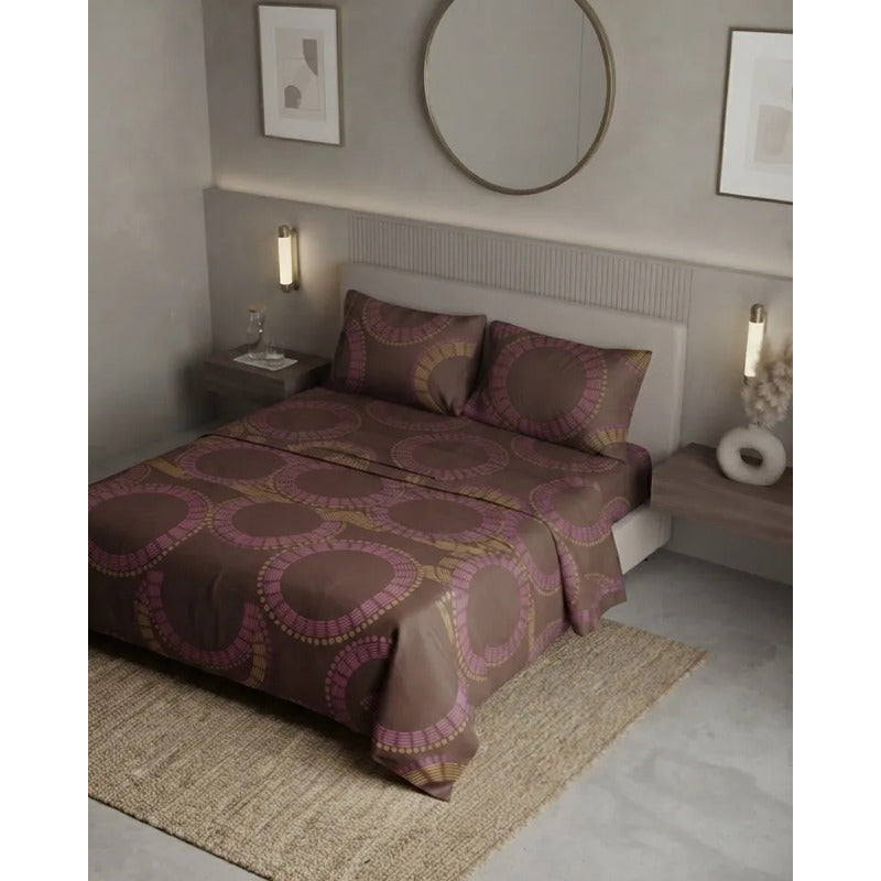 Juego De Sabana Matrimonial Leonora Tacto Suave Y Fresco Violeta Circular Pop