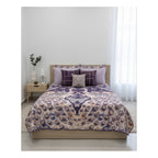 Colcha De Hilo Jacquard Leonora Premium Matrimonial Amplia Violeta Oscuro Pavorreal Morado