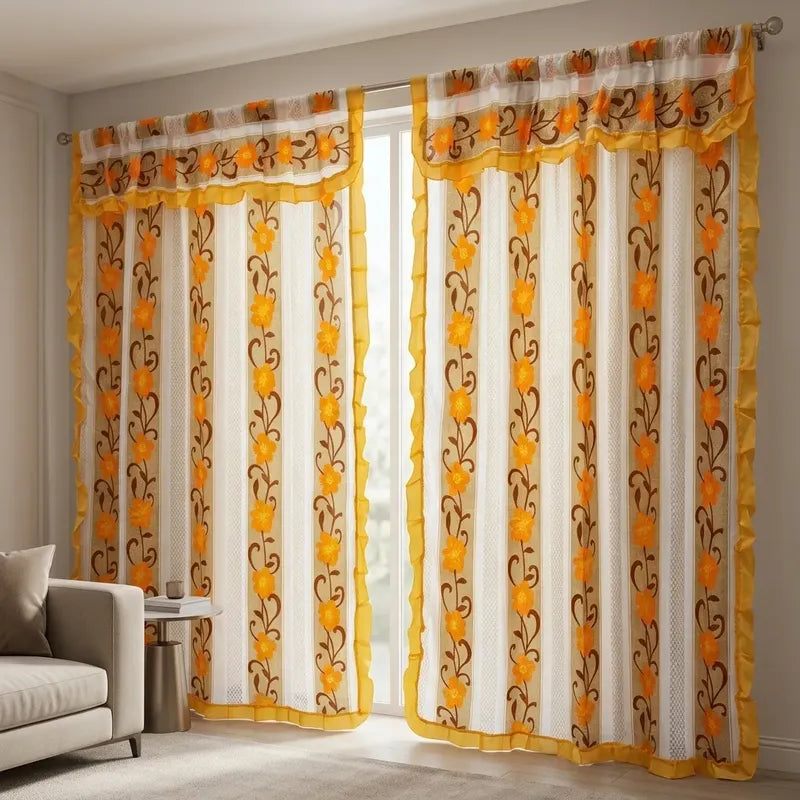 Cortinas Estampadas Para Ventana Con Forro Interior 2.9x2m Naranja