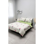 Edredón Premium Duvet Dos Vistas Matri Con Relleno Incluido Verde Corazón Tulipanes Rosa Algodón Alta Densidad