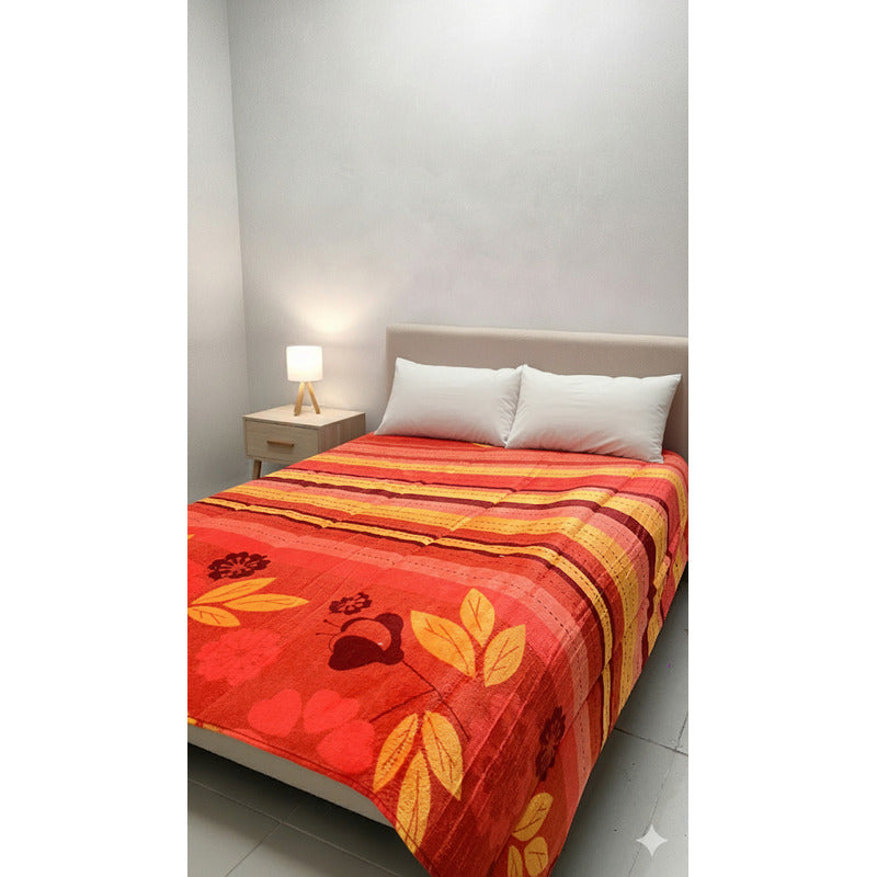 Cobertor Borrega Amanecer | Matrimonial, Suave Y Acolchado Dinosaurio Azul Naranja Oscuro