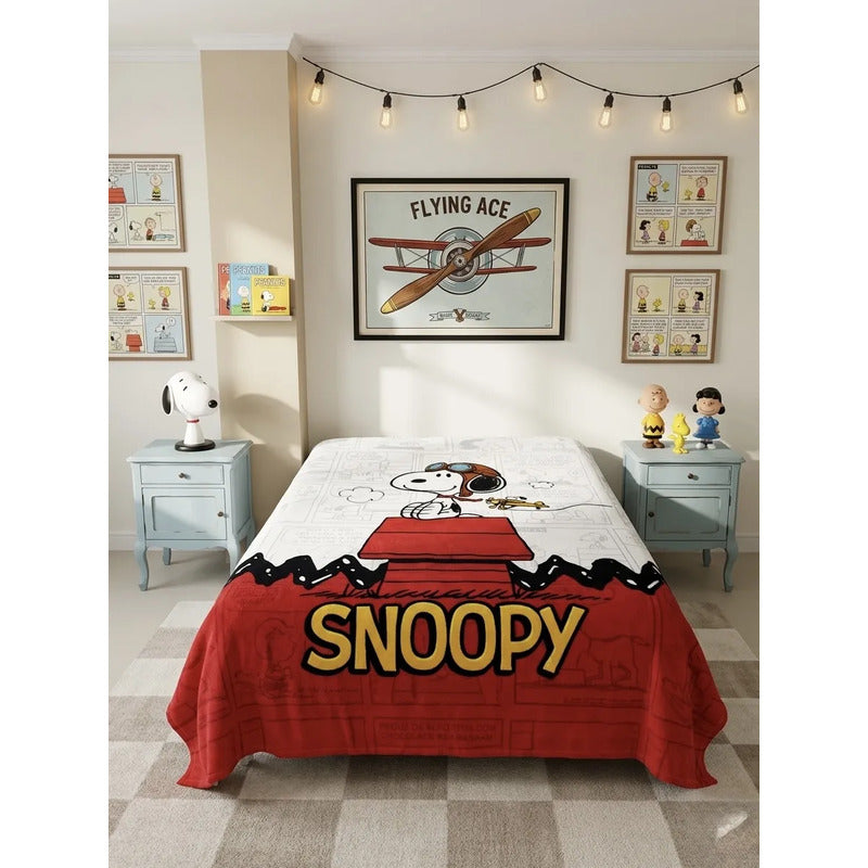 Frazada Matrimonial Extra Suave Y Calientita Snoopy 900 G Blanco
