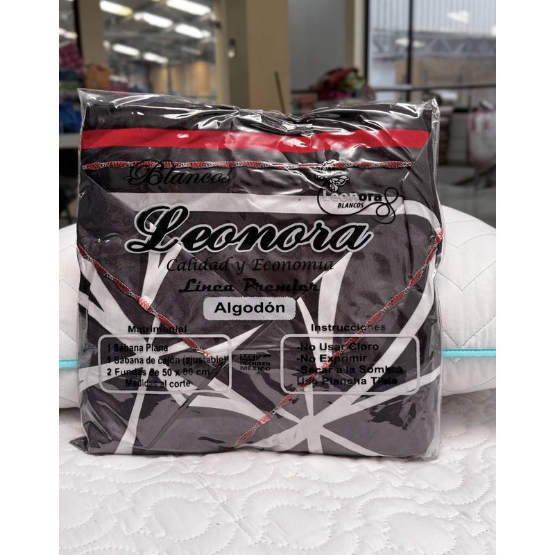 Juego De Sabana Matrimonial Leonora Tacto Suave Y Fresco Negro Flor Roja/negra