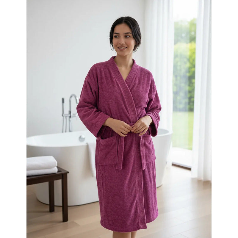 Bata De Baño Unisex 100% Algodón Suave, Absorbente Y Cómoda Rosa Lisa Fucsia M-l