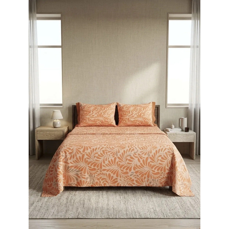 Juego Sabanas Matrimonial Amacener 100% Algodón Cajón Alto Coral Mosaico Coral