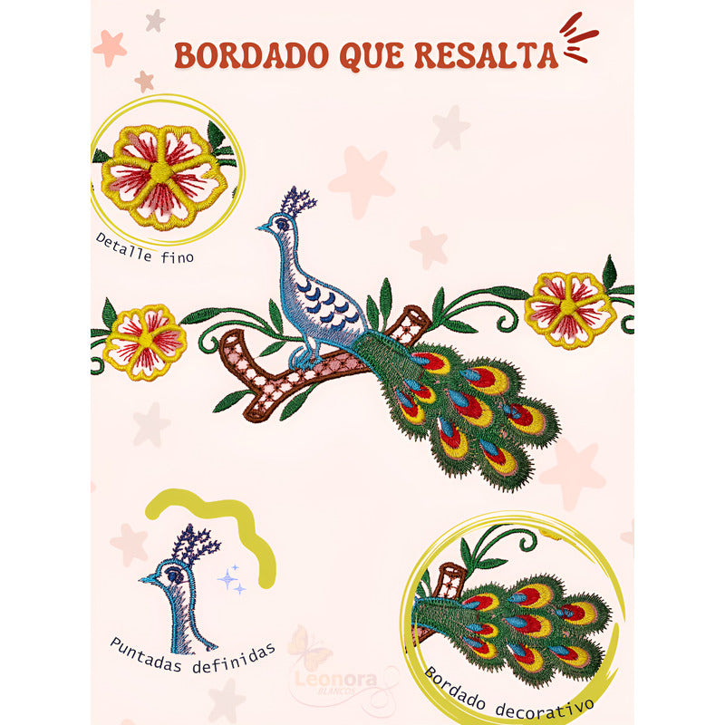 Sabana Matrimonial Lisa Bordada 100% Algodón-diseño Elegante Rosa Pavorreal Bordado