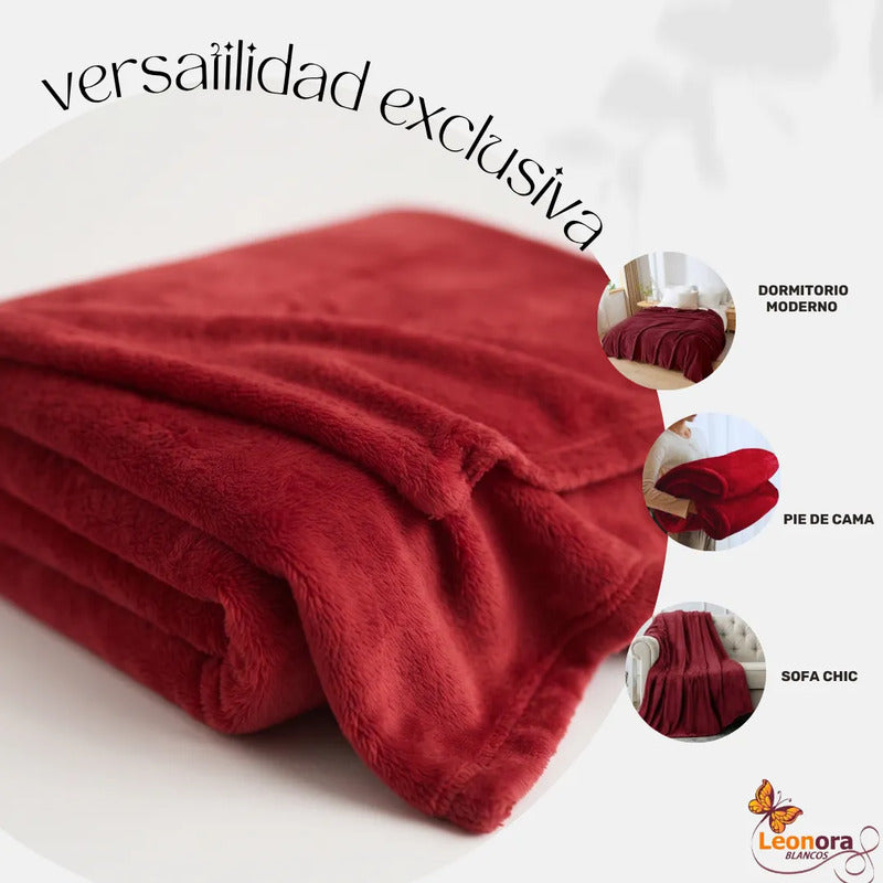 Cobertor Frazada Matrimonial Textura Durazno Lisa Calientita Roja Lisa 700 G Rojo